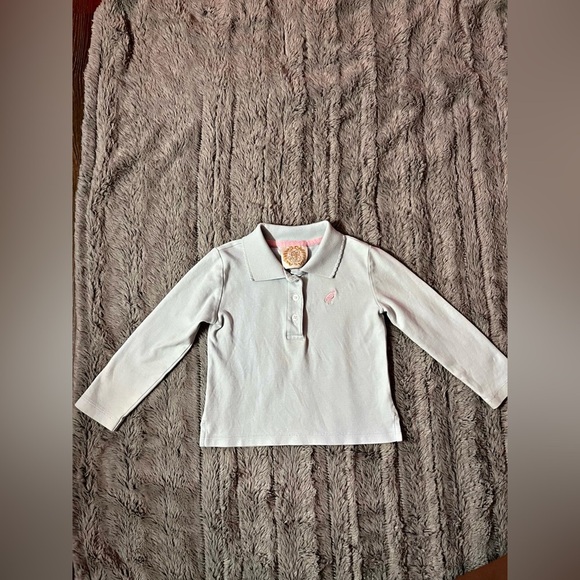 The Beaufort bonnet co. Little girls pink & light blue long sleeve polo shirt - Picture 2 of 8